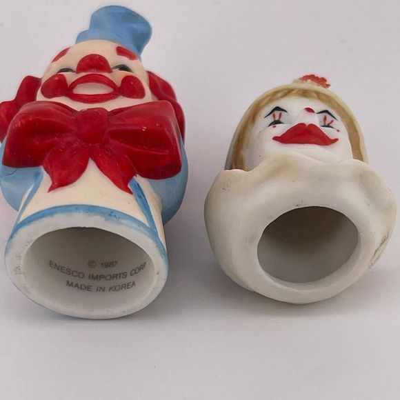 VTG Enesco Clown 2 Thimbles Musical Greensleeves 1984 1987 Faith Wick Porcelain - Picture 3 of 7